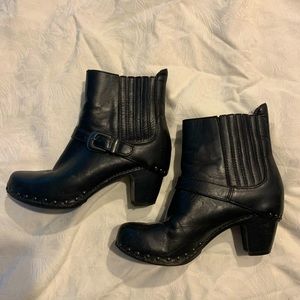 Dansko black ankle boots with gunmetal buckle